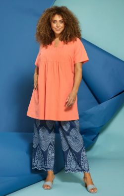 ZHENZI Zhenzi tunika Amin 848 Coral poppy koralli malli laskoksilla puuvillasta