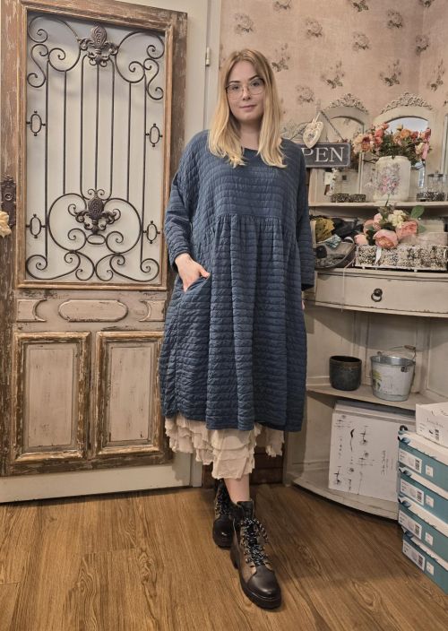 Privatsachen ylellinen silkki/puuvilla mekko vanutäytteellä Inklude Petroli tuotekuva 4