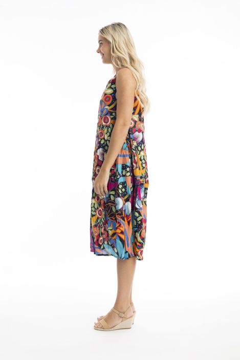 Orientique mekko 61675 Copacabana mustalla pohjalla kasvillinen kuosi tuotekuva 3