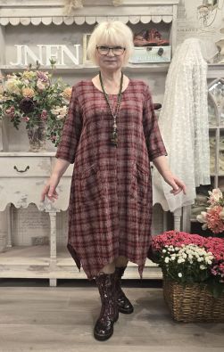 THING THING mekko 7097 Wine viininpunainen Tyylikäs ja ajaton haalistettu ruutukuosi