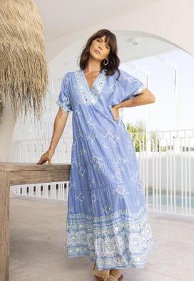 ESCAPE Escape pitkä maxi mekko Heidi blue 40117 kimaltavat peili yksityiskohdat