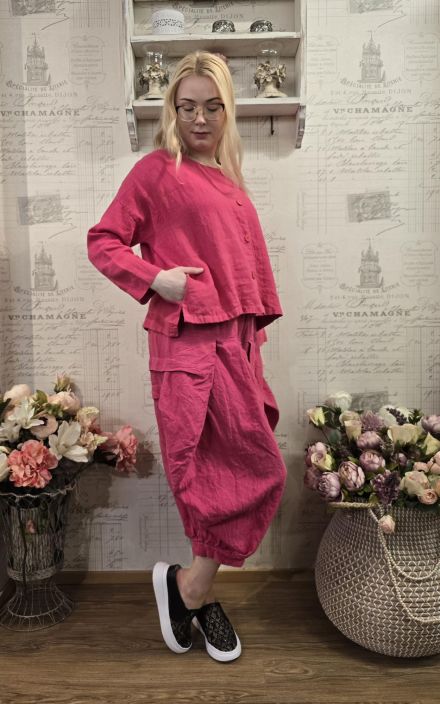 THING pellavahousut  6932 Lotus pinkki Ihana malli uniikeilla leikkauksilla tuotekuva 4