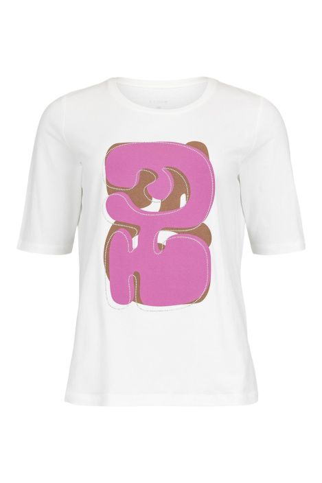 I'CONA paita 64262 Valkoinen miellyttävä ja laadukas T-paita pinkillä kuvalla ja kiiltävillä kivillä tuotekuva 1