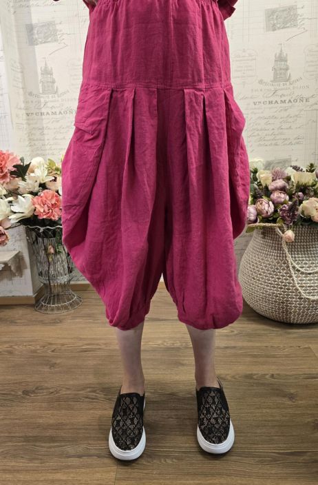 THING pellavahousut  6932 Lotus pinkki Ihana malli uniikeilla leikkauksilla tuotekuva 3
