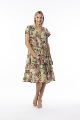 Orientique mekko 20105 Lima Olive kauniissa vihreän sävyissä kesämekko