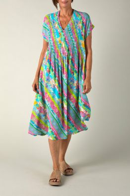 Sahara mekko GRD5687 Archival Stripe Pleated pirteä kuosi pehmeä viskoosi