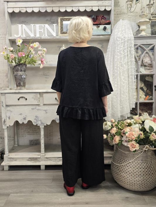 THING pellavahousut 7230 Musta leveät lahkeet joustava vyötärö sivutaskut tuotekuva 2 THING pellavahousut 7230 Musta leveät lahkeet joustava vyötärö sivutaskut tuotekuva 2