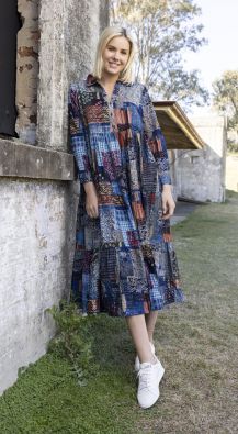 ORIENTIQUE Orientique maxi mekko 30130 California Dreaming print  upea vakosametti kuosilla