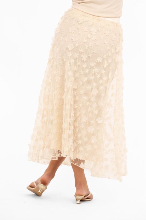 Capri Collection vuorattu hame Chateau Beige/puuteri ihana verkkohame kukilla tuotekuva 6