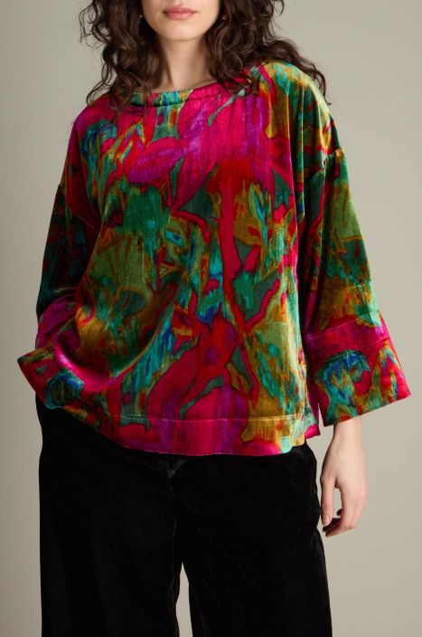Sahara paita TKT6590 Velvet Blurred Botanicals Multi ihanat syksyn varit sametissa Mukavan tuntuinen sametti paita jossa on