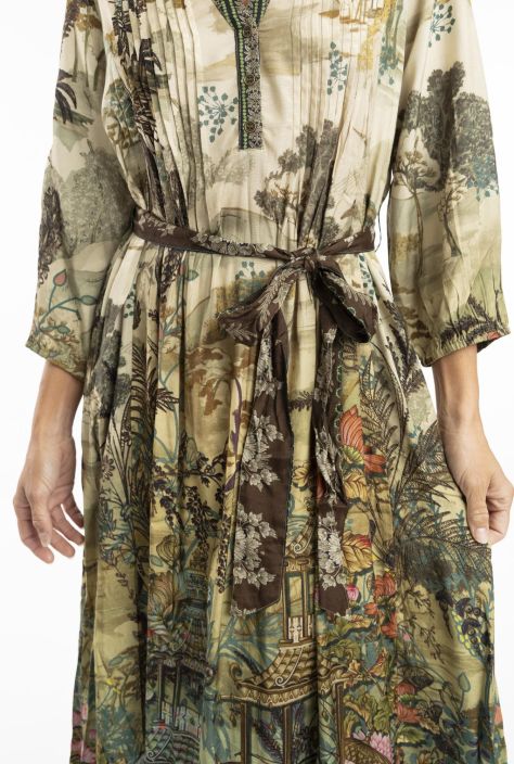 Escape mekko 31008 Petropolis Pleated Print Vyö ja luonnonläheinen kuosi tuotekuva 2