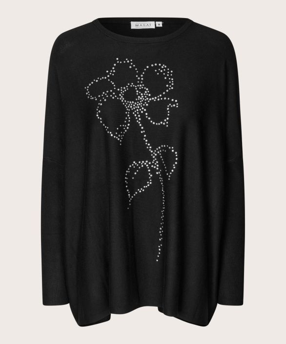 MASAI neule Fanasi Musta ylisuuri klassikko neule kiiltävillä jalokivillä kukka tuotekuva 4