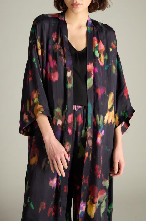 Sahara kimono tyylinen jakku MTJ6412 Abstract Painterly Floral ilman kevyt viskoosi taiteellisella kuosilla Upea