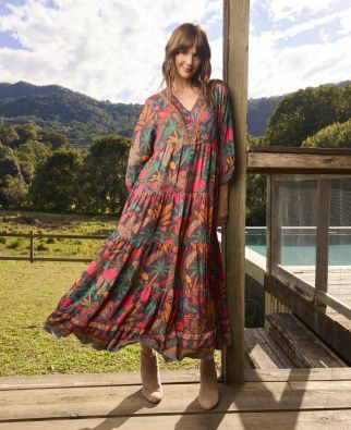 ESCAPE Escape mekko 91292 Samos monivärinen kuosi syksyn sävyissä