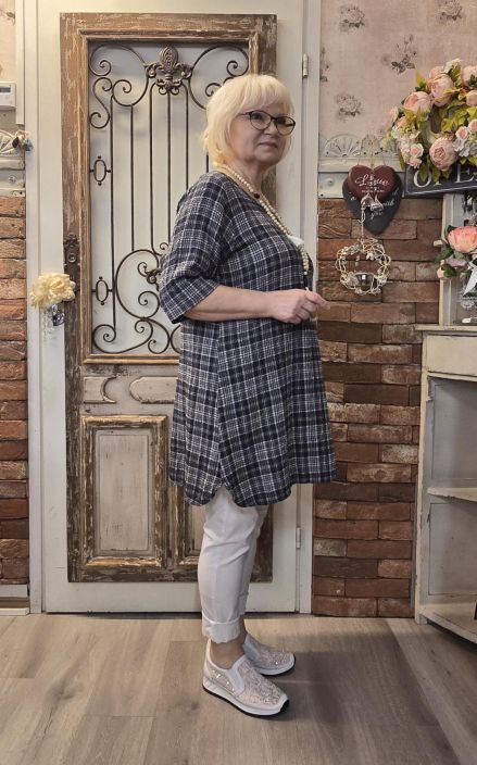 THING tunika 7194 Navy tummansininen tyylikäs ruutukuosi ihanassa sekoituksessa luonnonkuituja tuotekuva 2