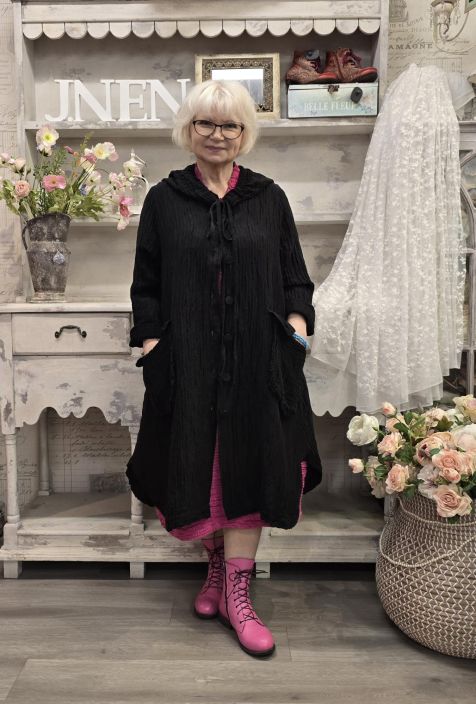 Grizas klassikko jakku 7331 Musta ihana hupullinen "taiteilijan" jakku tekstuurilla tuotekuva 5