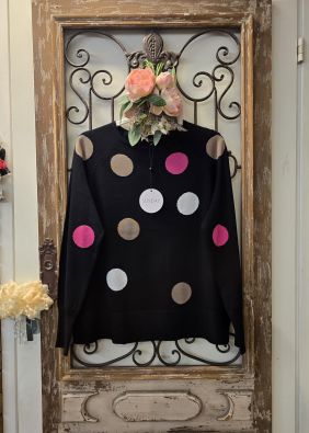 SUNDAY SUNDAY neule 6742 Musta ihanan tuntuinen malli palloilla ja tiputetuilla hartialinjoilla