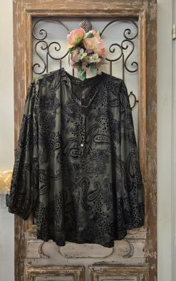 QNUZ QNUZ paita 01 Vihreä pehmeä viskoosi satiini ja musta sametti