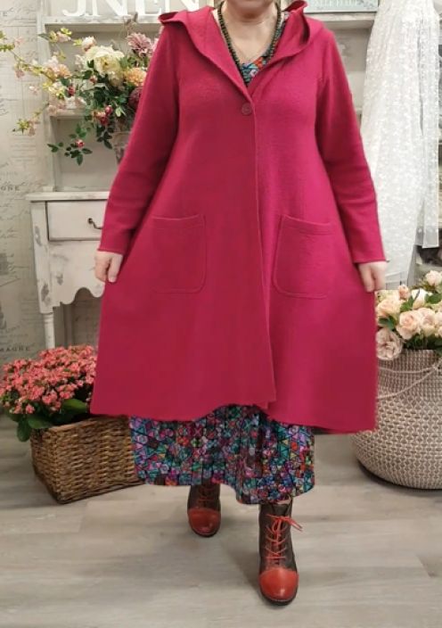 NOEN neulejakku 87150 Fuksia näyttävä hupullinen malli viskoosi/villa tuotekuva 1