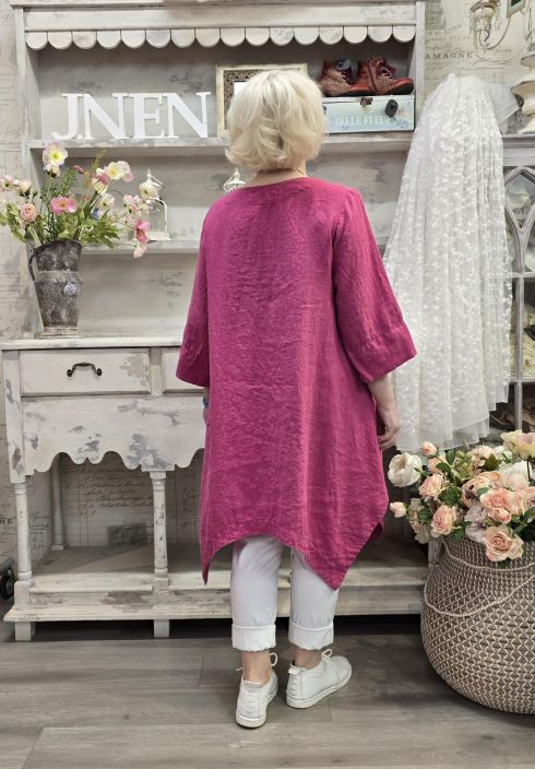 Grizas pellavatunika 5134 Pinkki uniikki epätasainen helma todella pehmeä tuotekuva 4