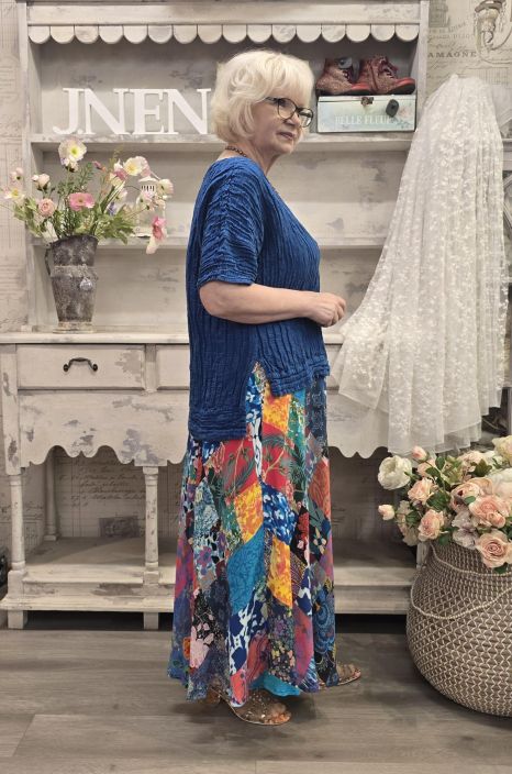 Grizas paita 52730 Sininen tyylikäs takaa pidempi malli pehmeästä silkki/pellavasta tuotekuva 1