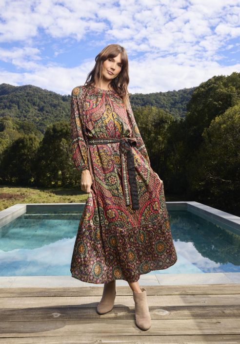 Escape mekko 40252 Crete ihanat syksyn sävyt kuningatar maxi mekko tuotekuva 2