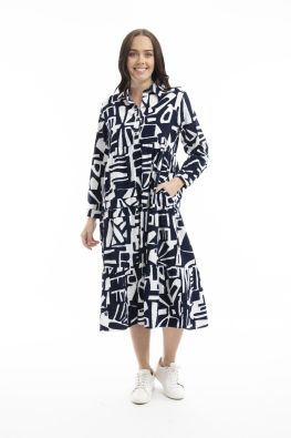 ORIENTIQUE Orientique Mekko 20072 Navy malliston klassikko vakosamettimekko kauluksella ja kuosilla