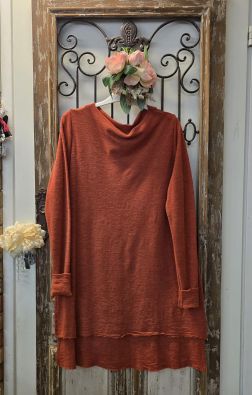 BLUSBAR Blusbar tunika 6040 Terracotta tyylikäs merinovilla neuletunika