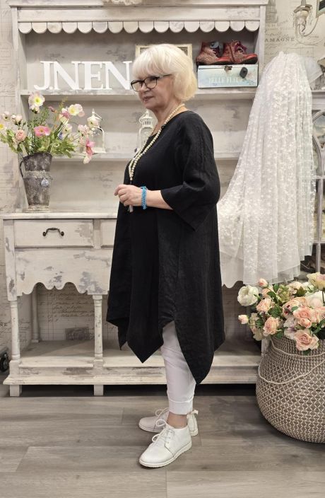 Grizas pellavatunika 5134 Musta uniikki epätasainen helma todella pehmeä tuotekuva 2