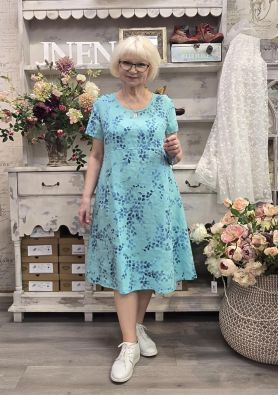 BLUEBERRY Blueberry mekko 9727 Aqua sininen pohja kaunis sininen lehtikuosi