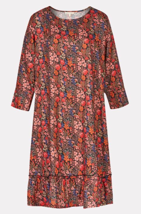 Himalaya mekko Karla Midi Magical garden bordeaux ihana kukkakuosi Rento istuvuus ja varikas kukkakuvio tekevat