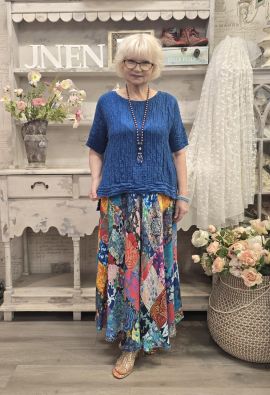 GRIZAS Grizas paita 52730 Sininen tyylikäs takaa pidempi malli pehmeästä silkki/pellavasta