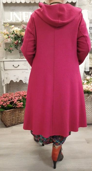 NOEN neulejakku 87150 Fuksia näyttävä hupullinen malli viskoosi/villa tuotekuva 2