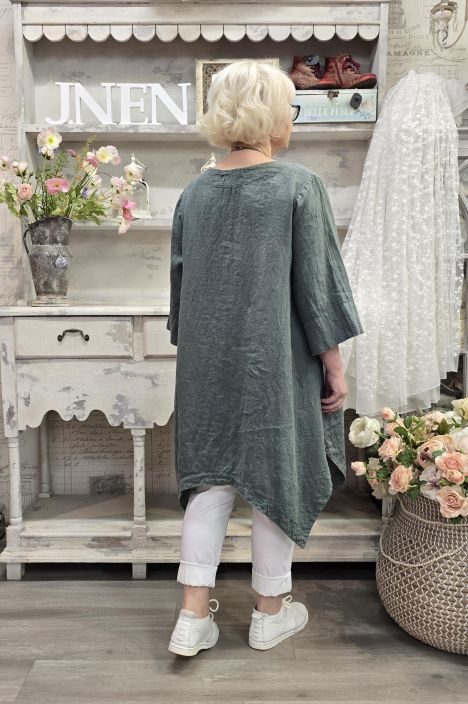 Grizas pellavatunika 5134 (624) Sinivihreä uniikki epätasainen helma todella pehmeä tuotekuva 5