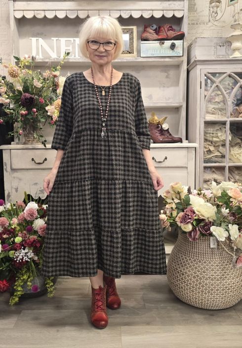 THING mekko 7324 Anthracite tummanharmaa ruutukuosi todella pehmeä kangas tuotekuva 1 THING mekko 7324 Anthracite tummanharmaa ruutukuosi todella pehmeä kangas tuotekuva 1