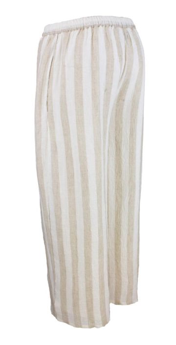 Boheme pellavahousut 12938 Sand beige tyylikkäät raidalliset tuotekuva 4
