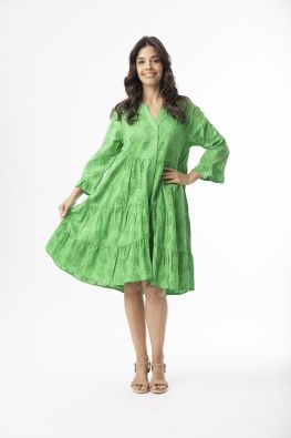 Orientique brodeerattu mekko 40239 Vihreä kaunis frilla helma