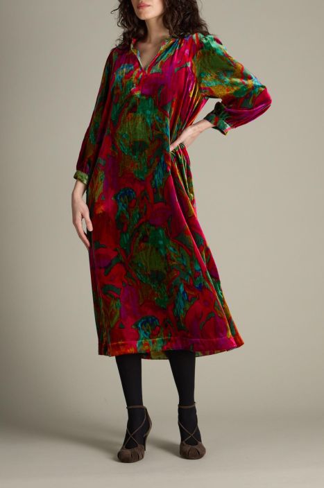 Sahara mekko TKD6589 Velvet Botanicais samettinen mekko syksyn väreissä tuotekuva 1