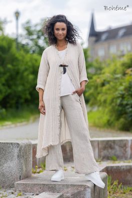 Boheme pitkä jakku B13194 Luonnon beige näyttävä malli pellavasta