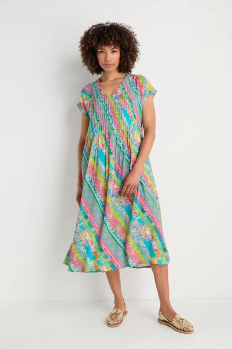 Sahara mekko GRD5687 Archival Stripe Pleated pirteä kuosi pehmeä viskoosi tuotekuva 2