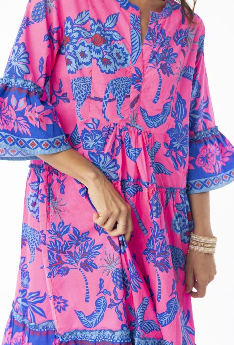 Escape mekko 10053 Lidia kaunis trooppinen kuosi kiinnostavissa pinkin ja sinisen sävyissä tuotekuva 3