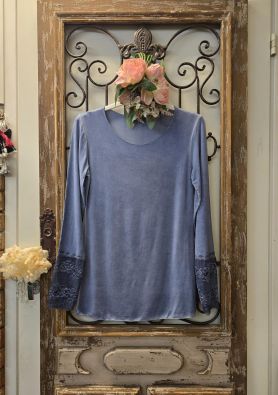 MARTA DU CHÂTEAU Marta du Château Sininen paita pitsi hihojensuilla kaunis aluspaita joustavasta viskoosista