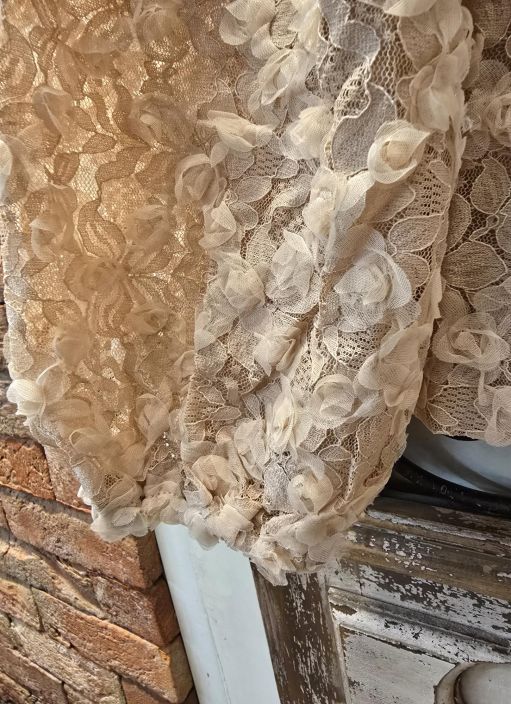 Capri Collection paita Pitsit ja päälle ommellut tyllikukat Beige kaunis rusetti takana tuotekuva 3