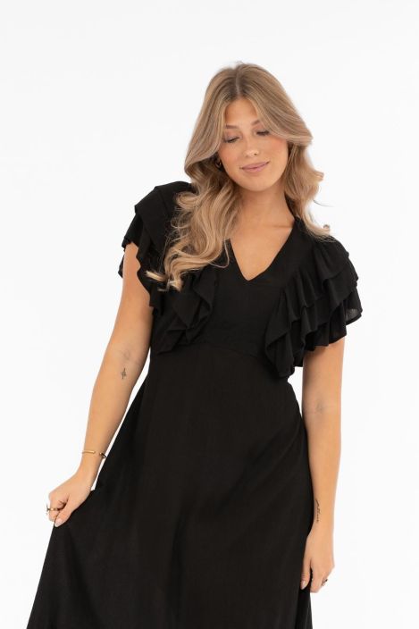 Capri Collection mekko Empire Musta tyylikäs viskoosi röyhelöillä tuotekuva 1 Capri Collection mekko Empire Musta tyylikäs viskoosi röyhelöillä tuotekuva 1