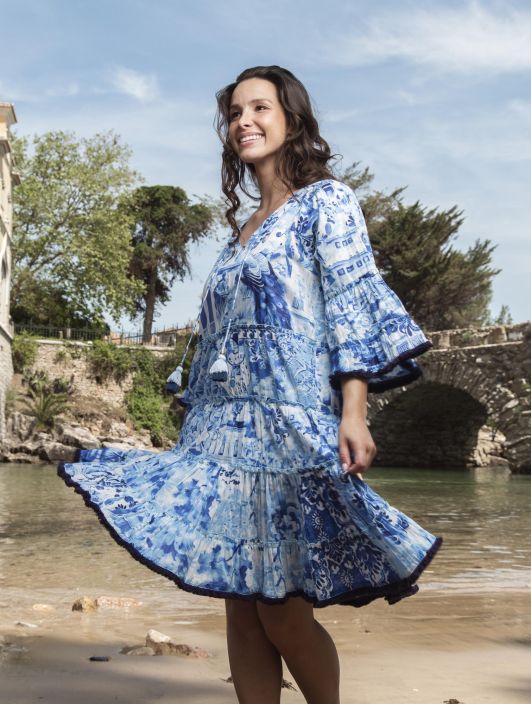 Orientique mekko 40188 Okayama Japanin maisemat, suloiset frilla hihat ja helma tuotekuva 4