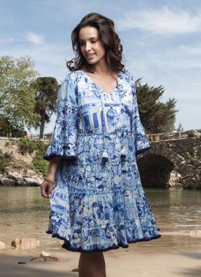 Orientique mekko 40188 Okayama Japanin maisemat, suloiset frilla hihat ja helma