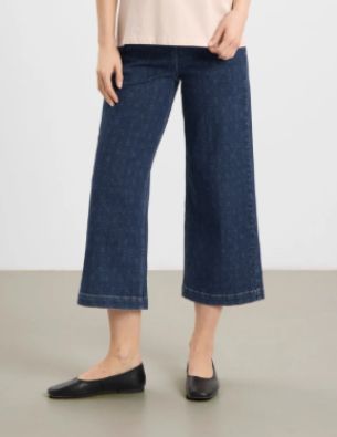 Laurie housut Donna Loose Cropped Blue sashiko siniset farkut kivalla kuosilla