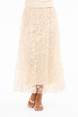 CAPRI COLLECTION Capri Collection vuorattu hame Chateau Beige/puuteri ihana verkkohame kukilla