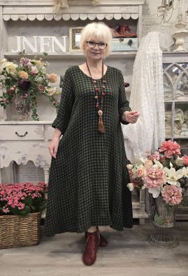 GRIZAS Grizas mekko 9902 (611) kaunis metsän vihreä ruutukuosi pellavassa