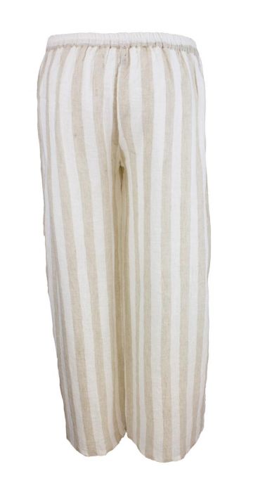 Boheme pellavahousut 12938 Sand beige tyylikkäät raidalliset tuotekuva 3